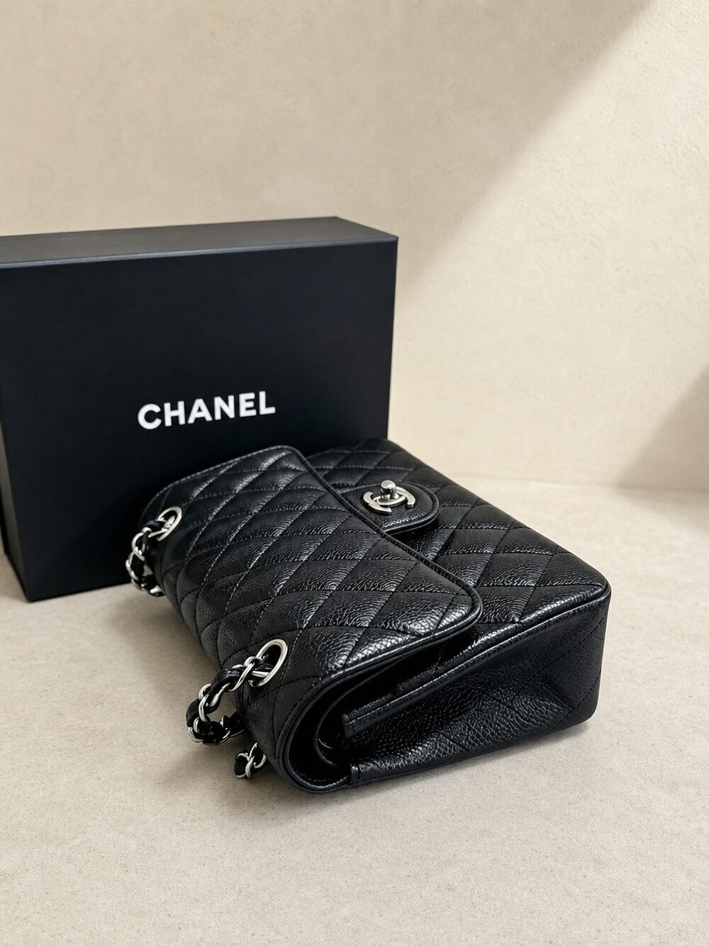 Chanel Classic Black Caviar Leather Flap Shoulder Bag - Picture 6 of 6